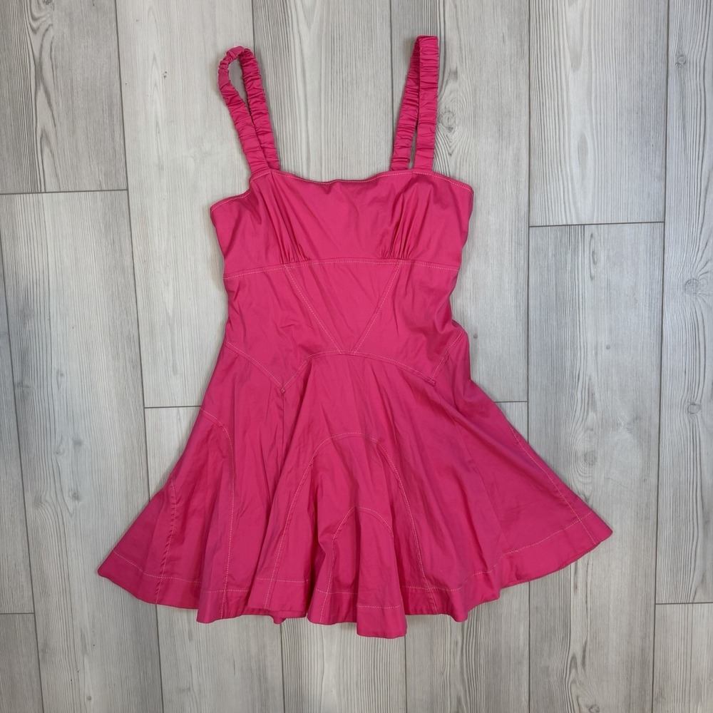 By Anthropologie Sleeveless Plunge Drop-Waist A-Line Mini Dress Pink Small $158 - Picture 2 of 15